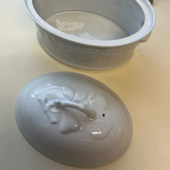 Vintage Philippe Deshoulieres Limoges Porcelain Blanc de Blanc 1 Qt oval dish
